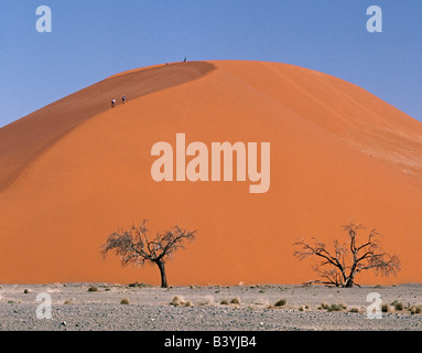 Namib-Wüste, Namibia Sesriem. Besucher zum Sesriem wandern nach oben und unten Düne 45 am späten Nachmittag. Diese Düne, so genannt, weil Stockfoto
