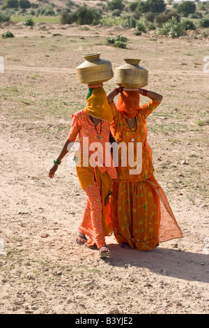 Frauen auf dem Weg zum Wasser von kleinen Wasserbecken zu sammeln. Thar-Wüste, Rajasthan, Indien. Stockfoto