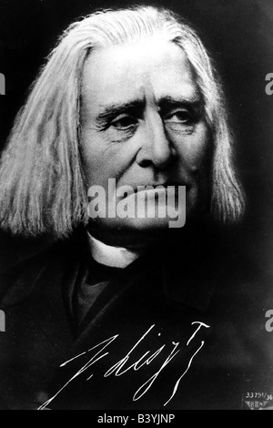 Liszt, Franz, 22.10.11 - 31.7.1886, ungarischer Komponist, Porträt mit Unterschrift, ca. 1885, Stockfoto