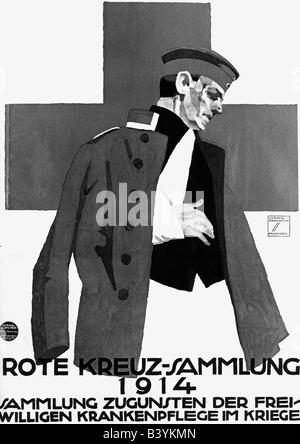 Veranstaltungen, Erster Weltkrieg/erster Weltkrieg, Propaganda, Plakat "Rote Kreuzsammlung 1914" (Rotkreuz-Sammlung 1914), München, Deutschland, 1914, Stockfoto