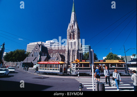 Neuseeland, Südinsel, Christchurch. Die neugotische anglikanische Kathedrale in Domplatz Stockfoto