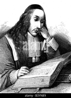 Spinoza, Benedictus (Baruch) de, 24.11.1632 - 21.2.1677, niederländischer Philosoph, halbe Länge, Lesung, Lithographie, Stockfoto