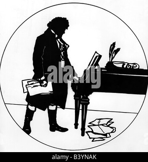 Beethoven, Ludwig van, 17.12.1770 - 26.3.1827, deutscher Komponist, am Klavier, Silhouette, Stockfoto