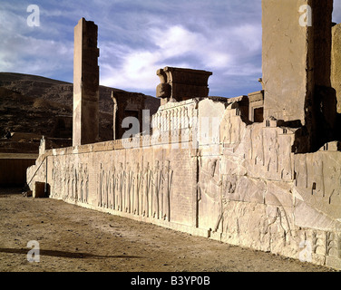 Geographie/Reise, Iran, Persepolis (Parsa), 518 v. Chr. erbaut, 330 v. Chr. zerstört, Palast von Dareios I., (Taschara), Sommerresidenz Achämenides, von Makedonien niedergebrannt, Alexander dem Großen, UNESCO, Weltkulturerbe, Perserreich, Antike, Architektur, Erleichterung, Stockfoto