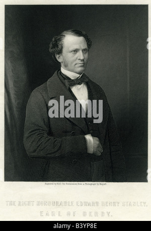 Stanley, Edward Henry, 15. Earl of Derby, 21.7.1826 - 22. 4.1893, britischer Politiker, Außenminister 6.6.1866 - 9.12.1868 und 21.2.1874 - 2.4.1878, halbe Länge, Kupferstich von Holl, 19. Jahrhundert, Großbritannien, poltics, Sir, Herr, Peer,, Artist's Urheberrecht nicht gelöscht werden Stockfoto