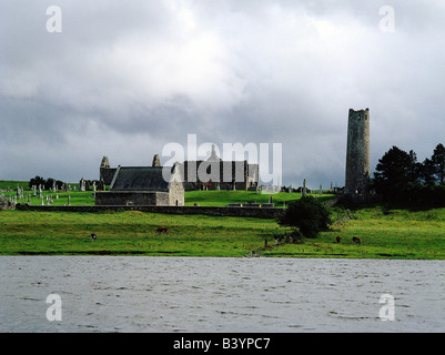 Geographie/Reise, Irland, Kloster Clonmacnoise, County Offaly, gegründet 545 von Saint Ciaran, 1552 von den Engländern zerstört, Stockfoto
