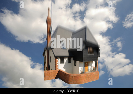 Schmelzende Haus in einem schwarzen Loch verschwinden Stockfoto