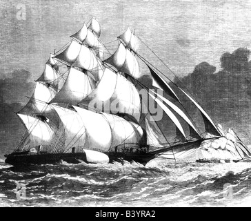 Transport/Transport, Navigation, Segelschiff, Wettlauf zwischen "Taeping" und "Areil" der Linie "The Lizard" nach China, Holzgravur von "The Illustrated London News", von 1866, Stockfoto