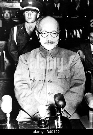 Tojo, Hideki, 30.12.1884 - 23.12.1948, japanischer General und Politiker, der im Dock sitzt, während des Internationalen Militärgerichtshofs für Den Fernen Osten, Tokio, 12.11.1948, Stockfoto