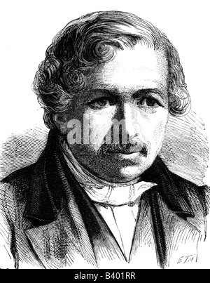 Daguerre, Louis Jacques Mande, 18.11.1789 - 10.7.1851, französischer Maler, Erfinder, Porträt, zeitgenössische Holzgravur, Stockfoto