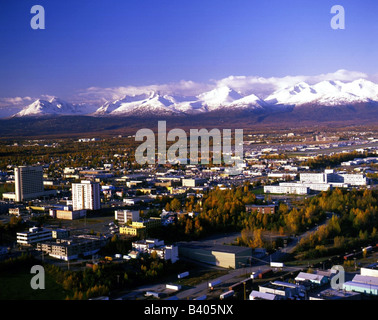 Geographie/Reise, USA, Alaska, Anchorage, Stadt, Überblick, Chugach Mountains, Stadtbild, Stockfoto