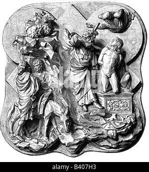 Abraham, Sohn Terahs, Vater der Hebräer, zweites Opfer Abrahams - Isaac - Bronzerelief von Filippo Brunelleschi, Nationalmuseum Florenz, Stockfoto