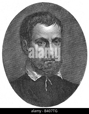 Cellini, Benvenuto, 3.11.1500 - 13.2.1571, italienischer Goldschmied und Bildhauer, Porträt, Holzstich nach dem Lackieren von Martino Longhi, Jahrhundert, Artist's Urheberrecht nicht geklärt zu werden. Stockfoto