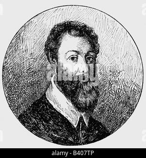 Cellini, Benvenuto, 3.11.1500 - 13.2.1571, italienischer Goldschmied und Bildhauer, Porträt, Holzgravur nach Miniatur, Stockfoto