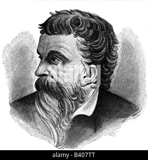 Cellini, Benvenuto, 3.11.1500 - 13.2.1571, italienischer Goldschmied und Bildhauer, Porträt, Holzgravur nach Fresko von Giorgio Vasari, ca. 1556, Stockfoto