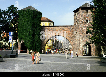 Geographie/Reise, Deutschland, Bayern, München, Tore, Sendlinger Tor, 1310 als Teil der Stadtmauer, Sendlinger Straße, Mittelalter, historisch, historisch, alt, Architekturleute, Mittelaltertum, Mittelaltertum, Stockfoto