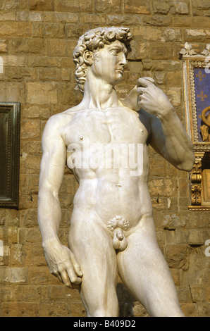 Michelangelos David-Statue auf der Piazza della Signoria in Florenz Italien Stockfoto