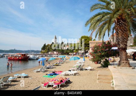 Strand auf der Insel Lopud in der Nähe von Dubrovnik, Kroatien, Osteuropa Stockfoto