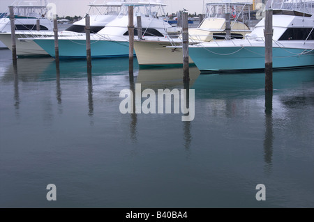 Bunte Sport Angelboote/Fischerboote angedockt in einer Marina. Stockfoto