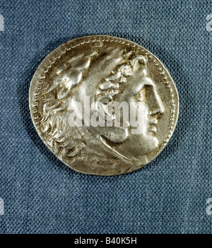 Alexander III 'der Große', 356 - 10.6.323 v. Chr., König von Macedon 336 - 323, Porträt, Herakles, Münze, Tetradrachm, ca. 300 vChr., Vorderseite, Stockfoto