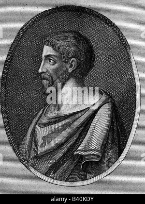 Pythagoras, ca. 580/572 - 500/572 v. Chr., griechische Mathematikerin und Philosoph, Porträt, Gravur nach alter Büste, 19. Jahrhundert, Stockfoto