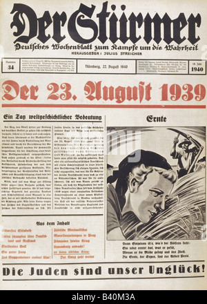 Nationalsozialismus/Nationalsozialismus, Presse, Zeitung "der Stürmer", Nummer 34, Nürnberg, 22.8.1940, Titel, Stockfoto