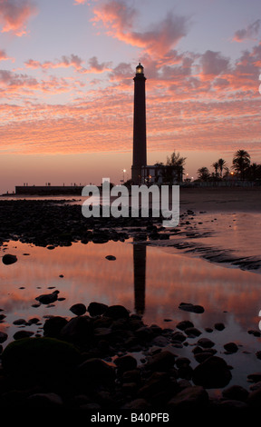 Sonnenuntergang vom Leuchtturm von Maspalomas auf Gran Canaria auf den Kanarischen Inseln. Stockfoto