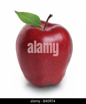 Roter Apfel mit Blatt ausschneiden isoliert auf weißem Hintergrund, mit Schatten Stockfoto