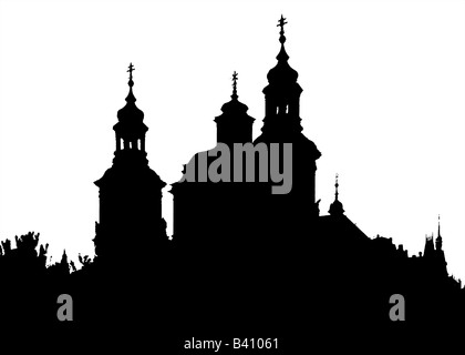 Silhouette der St. Nikolas Kirche am Altstädter Ring, Prag, Tschechische Republik Stockfoto