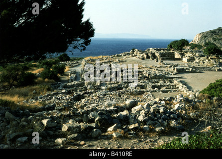 Geographie/Reise, Griechenland, Crete, Gournia, Minoische Stadt, ca. 17. Jahrhundert v. Chr., archäologische Ausgrabung, Übersicht nach Westen, Ruinen, Antike, Architektur, Archäologie, Archäologie, Ausgrabungen, historisch, historisch, alt, siebzehnten, alten Welt, Stockfoto