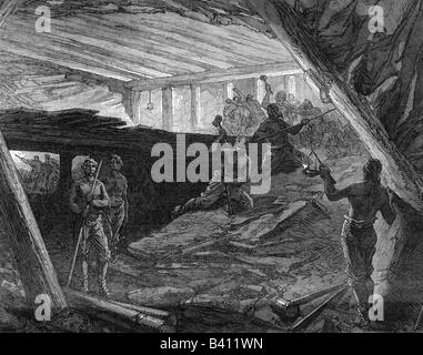 Architektur, Tunnel, Bau des Mont-Cenis-Tunnels, Ausgrabung, Holzgravur, 1869, Stockfoto