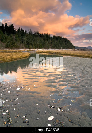 USA, Washington, San Juan Inseln.  Sonnenaufgang am Spencer spucken Staatspark auf Lopez Island. Stockfoto