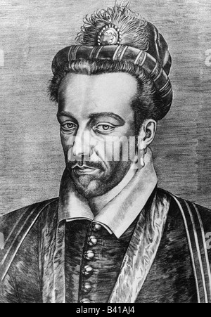 Heinrich III., 19.9.1551 - 2,8 1589, König von Frankreich, 30.5.1574 - 2.8.1589, Porträt, Gravieren, 19. Jahrhundert, Valois, König von Polen 1572-1573, Henri III., Herzog von Anjou,, Artist's Urheberrecht nicht gelöscht werden Stockfoto
