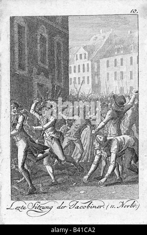 Geographie/Reisen, Frankreich, Revolution 1789 - 1799, Schließung des Jakobinerklubs, Paris 11.11.1704, zeitgenössische Gravur, 18. Jahrhundert, Politik, Französisch, 18. Jahrhundert, historisch, historisch, Menschen, Stockfoto