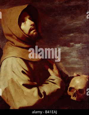 Franz von Assisi, Heiliger (geboren Giovanni Bernardone), italienischer Geistlicher (1182 - 1226), halbe Länge, Gemälde 'Saint Franziskus', von Francisco de Zurbaran, ca. 1658, alte Pinakothek, München, Stockfoto