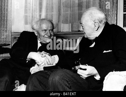 Ben Gurion, David (D Gruen), 16.10.1886 - 1.12.1973, israelischer Politiker, Premierminister Israels 1955 - 1963, halbe Länge, mit Winston Churchill, 1961, Stockfoto