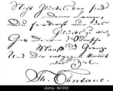 Fontane, Theodor, 30.12.1819 - 20.9.1898, deutscher Autor/Schriftsteller, Dichter, Manuskript, 19. Jahrhundert, Stockfoto