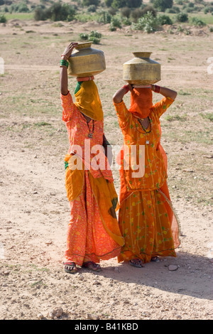 Frauen auf dem Weg zum Wasser von kleinen Wasserbecken zu sammeln. Thar-Wüste, Rajasthan, Indien. Stockfoto