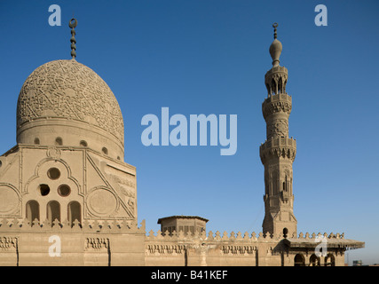 Kuppel des Mausoleums, Minarett, Sabil Kuttab, komplexe Qaytbay, nördlichen Friedhof, Kairo, Ägypten Stockfoto