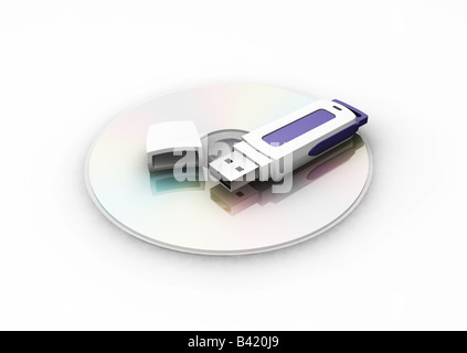 3D Rendern von USB-Stick auf CD Stockfoto