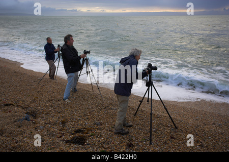 Fotografen auf Slapton Sands Torcross Devon Stockfoto