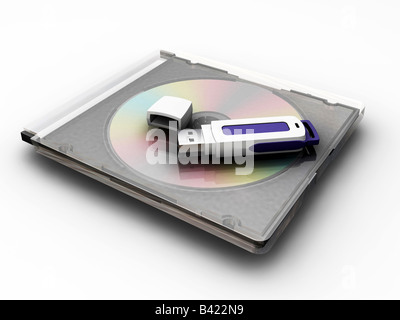 USB-Stick auf CD-ROM Stockfoto