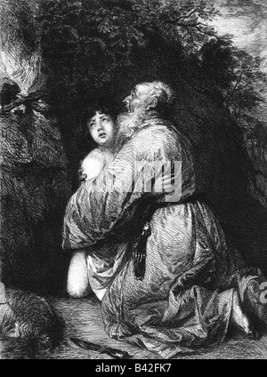 Abraham, der Sohn des Terach, Stammvater der Hebräer, zweite Opfer von Abraham - Isaak - radierung von W. Unger, nach dem Lackieren von Jan Lievens, Jahrhundert, Artist's Urheberrecht nicht gelöscht werden Stockfoto