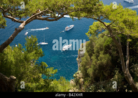 Stadt von Capri, einer italienischen Insel vor der Sorrentinischen Halbinsel auf der südlichen Seite des Golfs von Neapel, in der Region Kampanien, Stockfoto