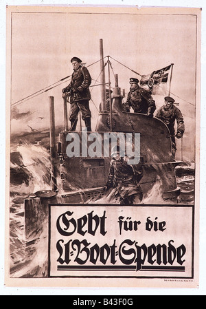 Ereignisse, Erster Weltkrieg/erster Weltkrieg, Propaganda, Plakat "Gebt fuer die U-Boot-Spende" (Geld für die U-Boot-Spende geben), nach einem Gemälde von Willys Stoewer (1864 - 1931), Deutschland, 1917, Stockfoto