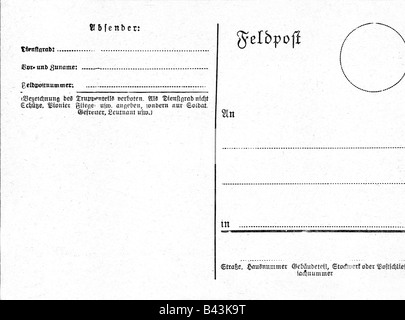 Veranstaltungen, Erster Weltkrieg/erster Weltkrieg, Militärpostkarten, leere Postkarte, Deutschland, 1914 - 1918, Stockfoto