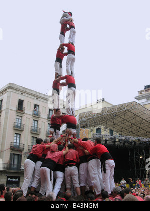 Die Castellers bauen menschlichen Pyramide Fiesta Barcelona Stockfoto