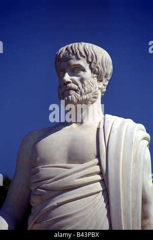 Aristoteles, 384 - 322 v. Chr., griechische Philosoph, Statue, Stagira, Griechenland, Detail, Porträt, Stockfoto