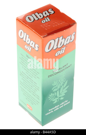 Flasche mit Olbas Öl Stockfoto