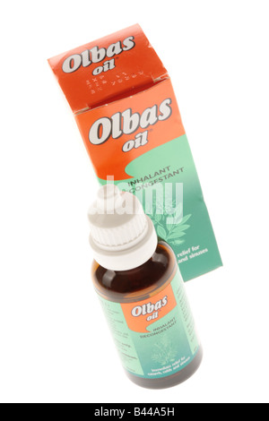 Flasche mit Olbas Öl Stockfoto